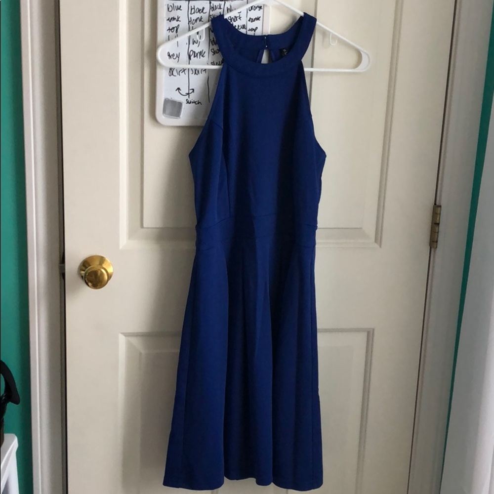 Royal blue beautiful high neck strapless dress